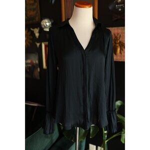 Paige Abriana Deep Navy Button Down Long Bell Sleeve Blouse Size S